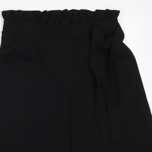 Miss Selfridge Womens Black  Polyester Cropped Trousers Size 10 L29 in Regular Tie