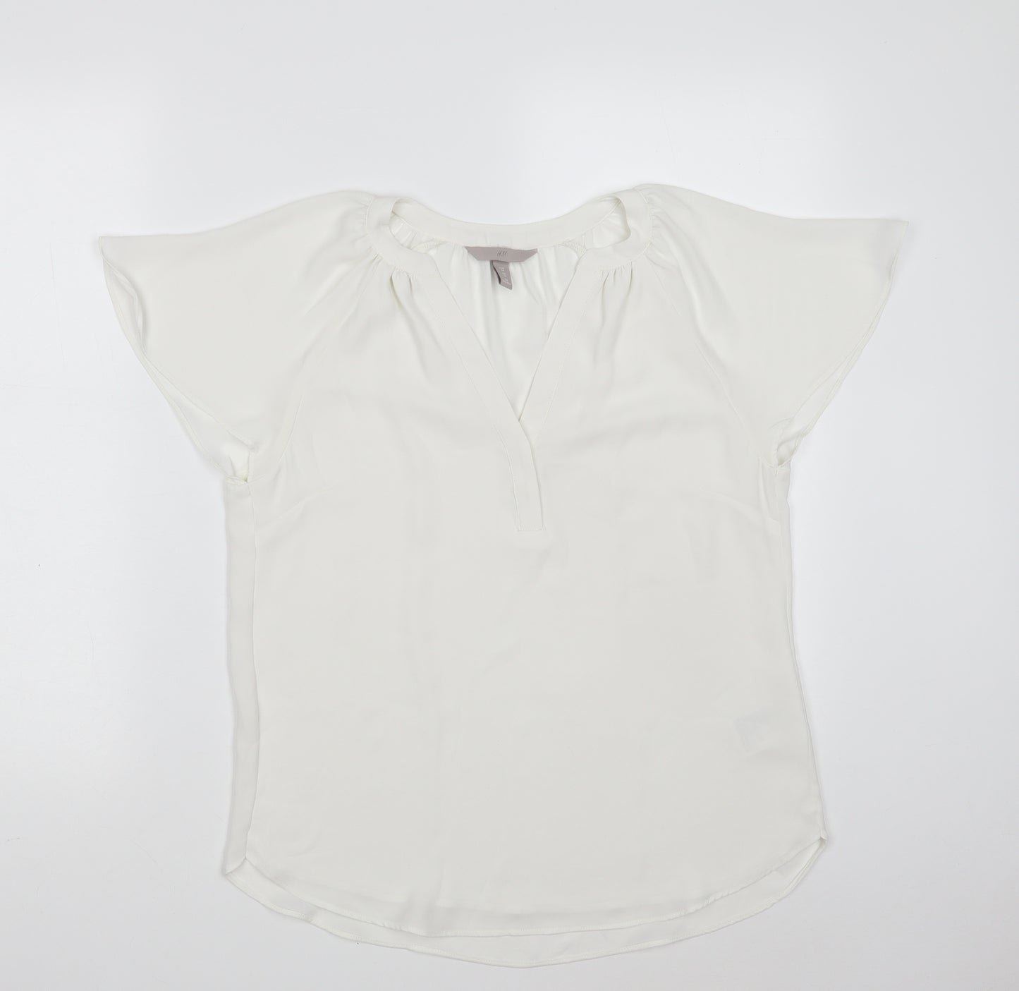 H&M Womens White  Polyester Basic Blouse Size 10 V-Neck
