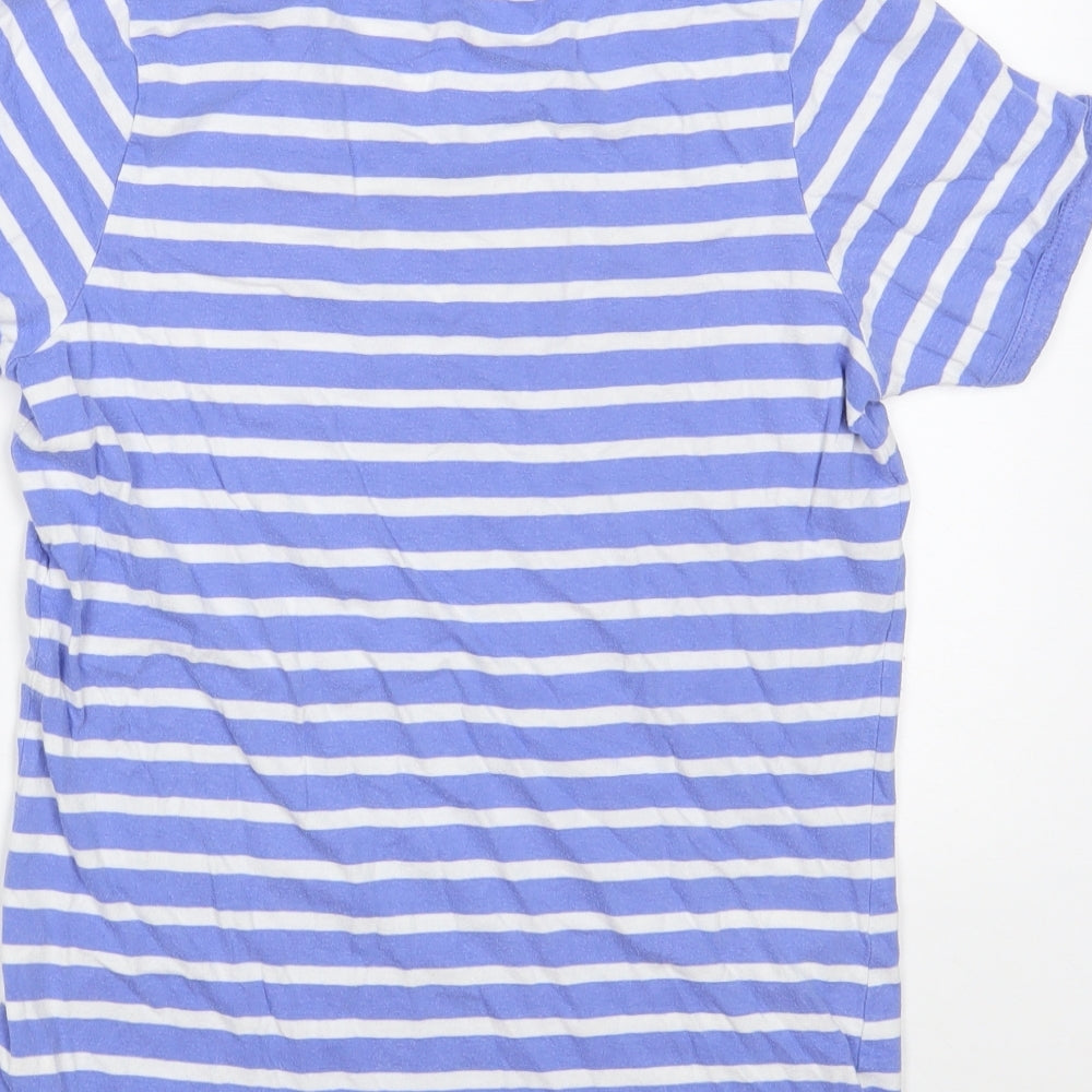 SoulCal & Co Womens Blue Striped 100% Cotton Basic T-Shirt Size 10 V-Neck