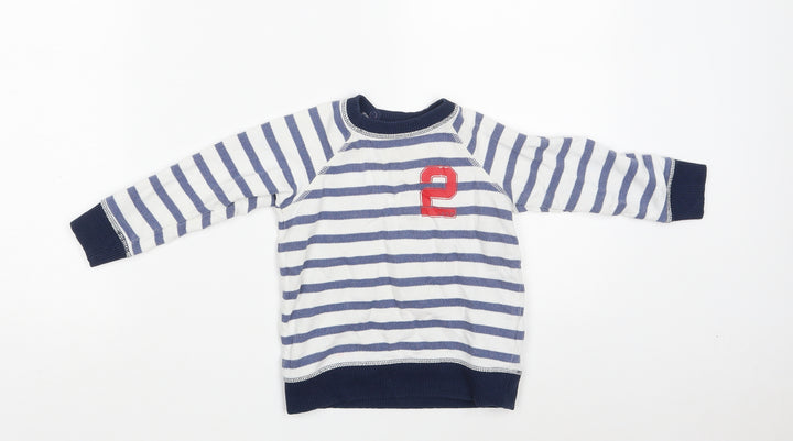 H&M Boys White Striped Cotton Pullover T-Shirt Size 12-18 Months Round Neck Button