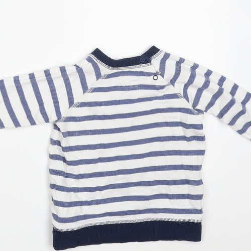 H&M Boys White Striped Cotton Pullover T-Shirt Size 12-18 Months Round Neck Button