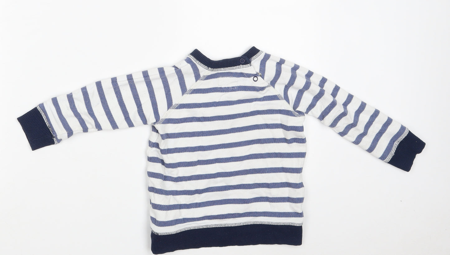 H&M Boys White Striped Cotton Pullover T-Shirt Size 12-18 Months Round Neck Button