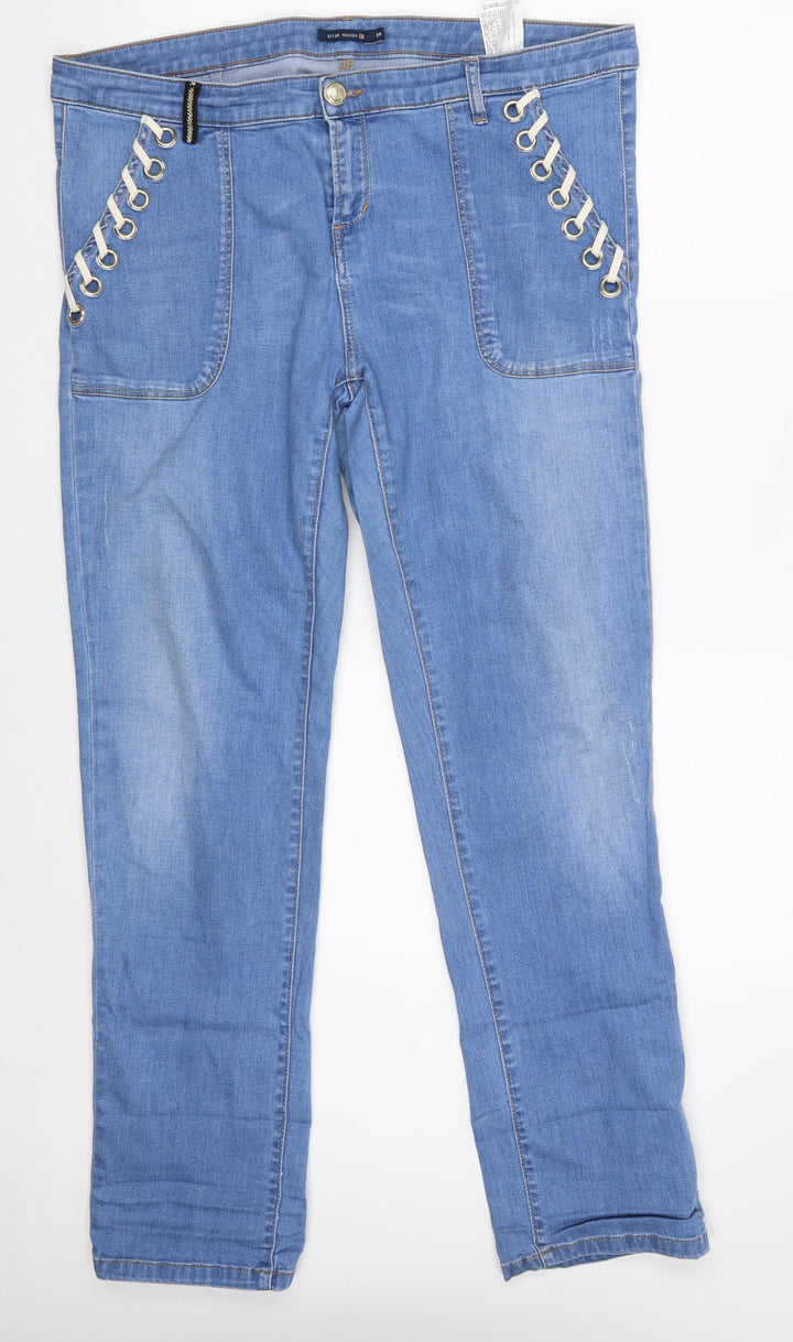 RIVER WOODS Womens Blue  Cotton Straight Jeans Size 34 L31 in Slim Zip