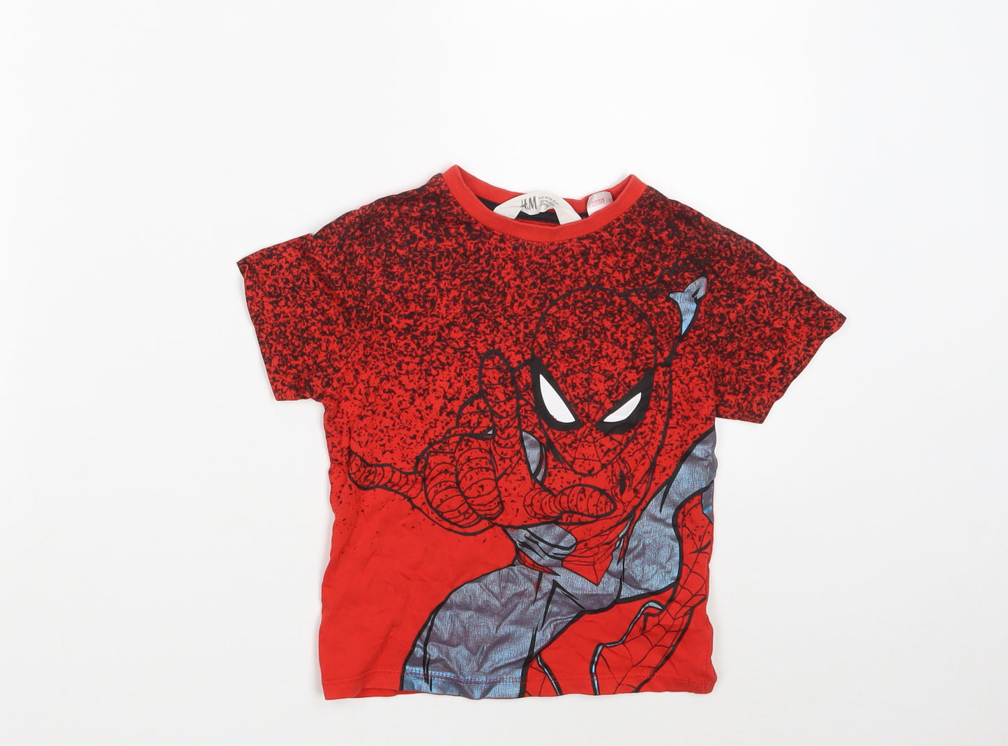 H&M Boys Red  100% Cotton Basic T-Shirt Size 2-3 Years Round Neck  - Spiderman