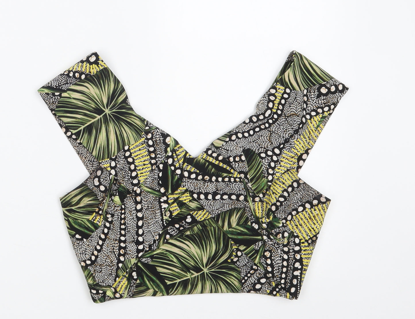 GUESS Womens Green Floral Polyester Cropped Tank Size XS V-Neck