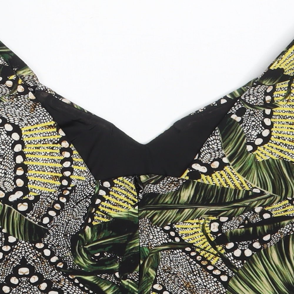 GUESS Womens Green Floral Polyester Cropped Tank Size XS V-Neck