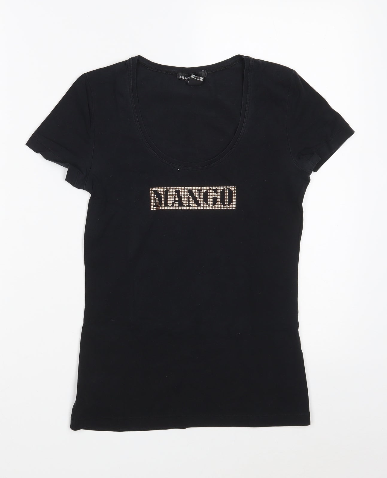 Mango Womens Black  Cotton Basic T-Shirt Size S Scoop Neck