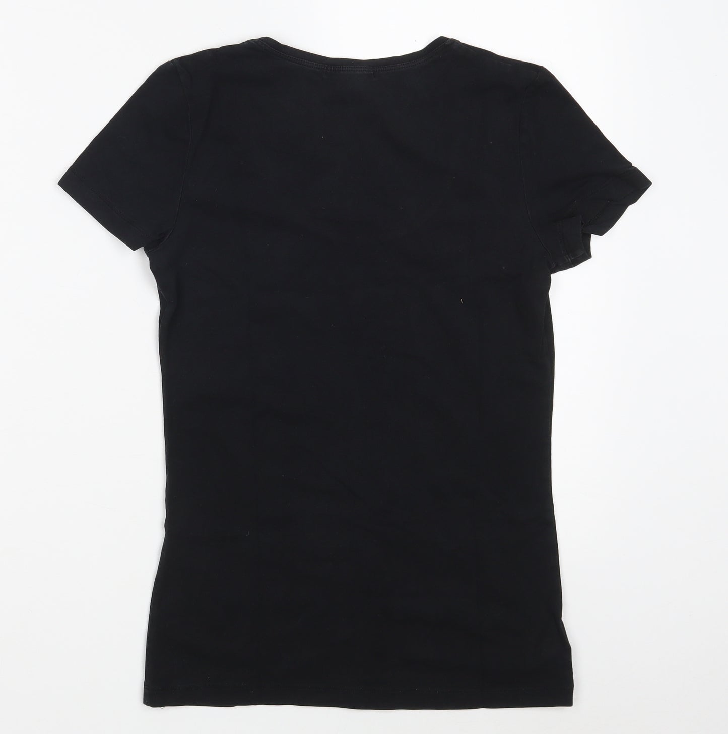 Mango Womens Black  Cotton Basic T-Shirt Size S Scoop Neck