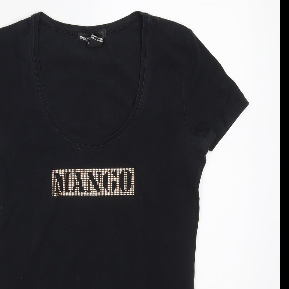 Mango Womens Black  Cotton Basic T-Shirt Size S Scoop Neck