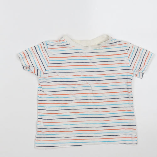 Dunnes Stores Boys White Striped 100% Cotton Pullover T-Shirt Size 3 Years Round Neck