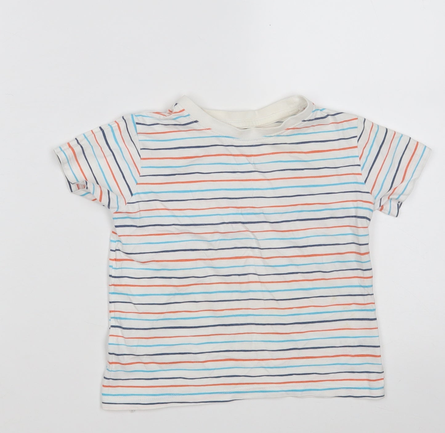 Dunnes Stores Boys White Striped 100% Cotton Pullover T-Shirt Size 3 Years Round Neck