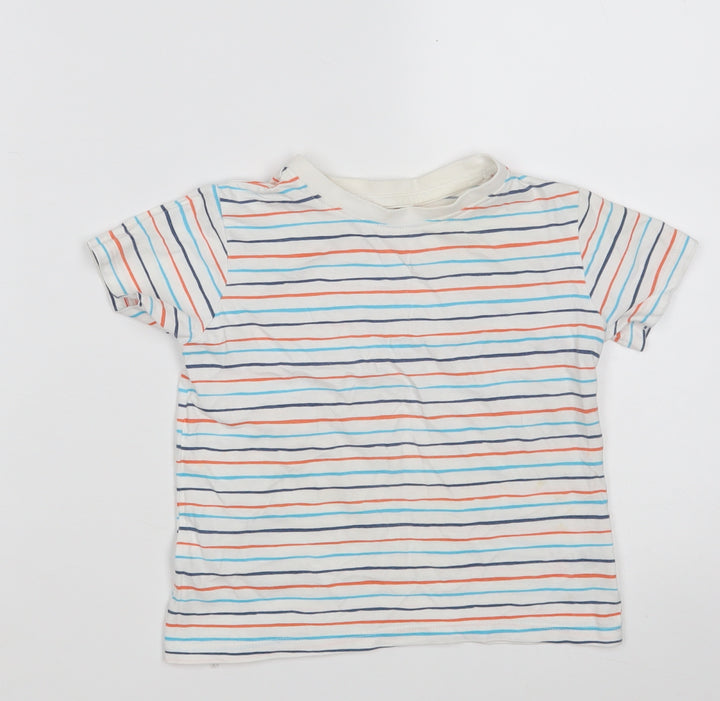 Dunnes Stores Boys White Striped 100% Cotton Pullover T-Shirt Size 3 Years Round Neck