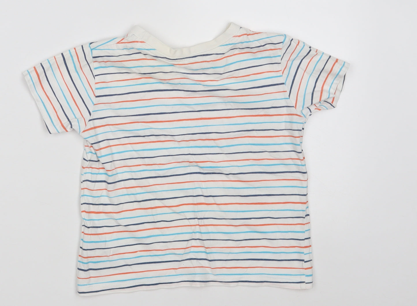 Dunnes Stores Boys White Striped 100% Cotton Pullover T-Shirt Size 3 Years Round Neck