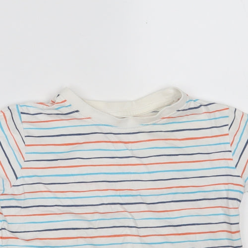 Dunnes Stores Boys White Striped 100% Cotton Pullover T-Shirt Size 3 Years Round Neck