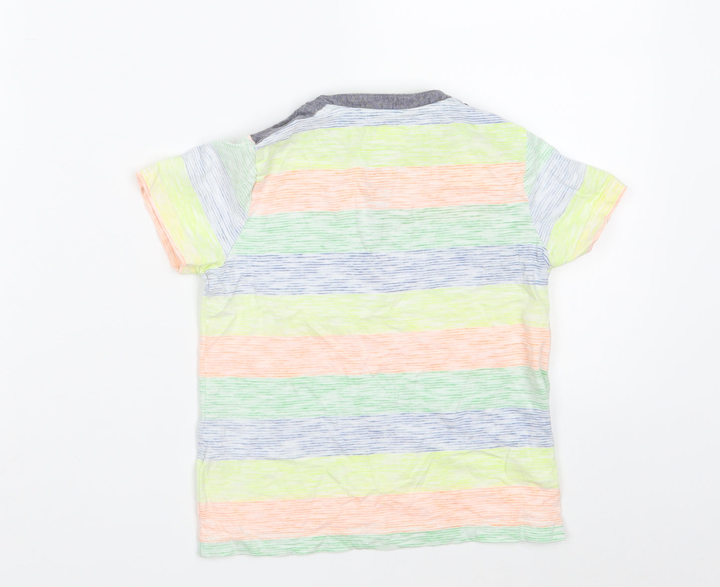 F&F Boys Multicoloured Striped 100% Cotton Pullover T-Shirt Size 2-3 Years Round Neck Button
