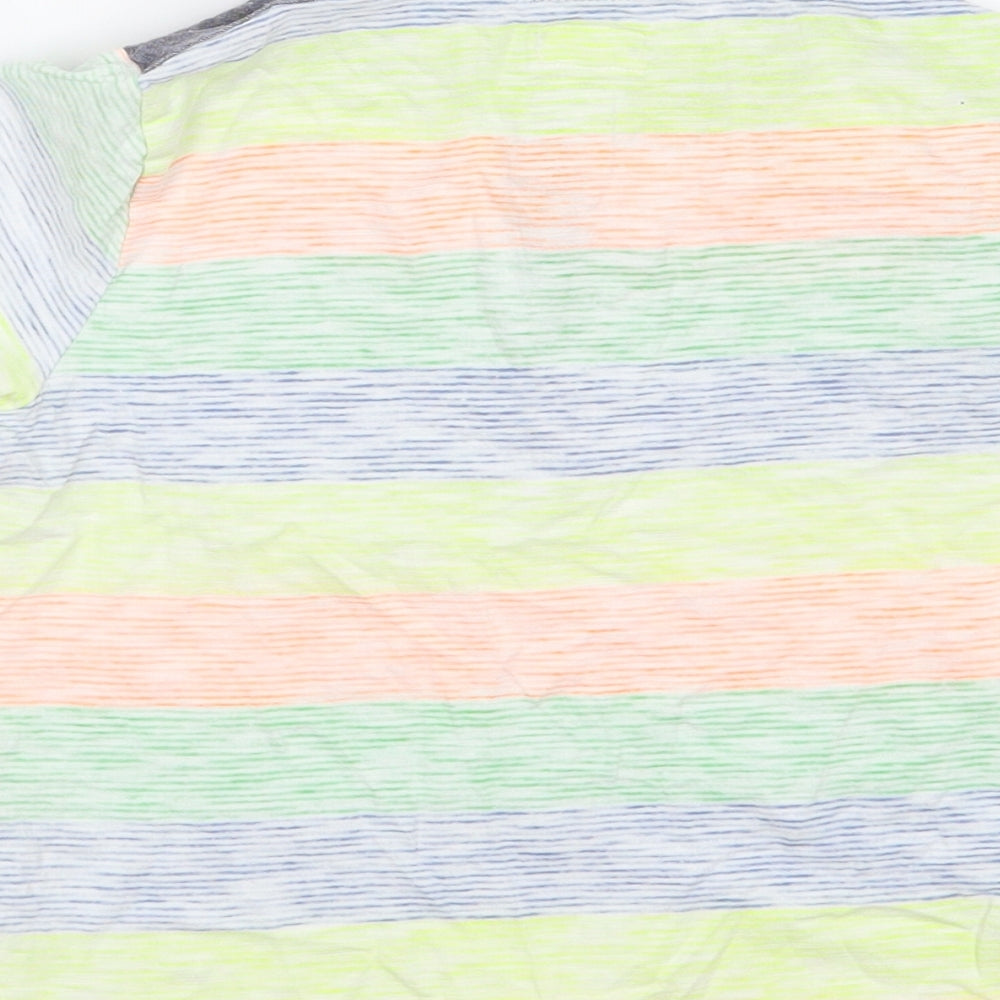 F&F Boys Multicoloured Striped 100% Cotton Pullover T-Shirt Size 2-3 Years Round Neck Button