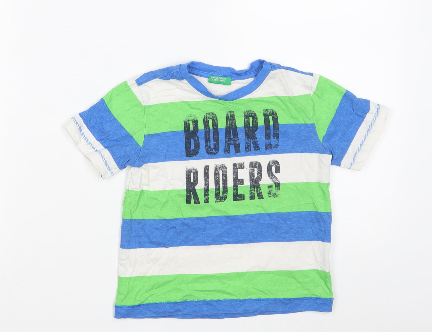 United Colors of Benetton Girls Multicoloured Colourblock 100% Cotton Pullover T-Shirt Size 3-4 Years Round Neck