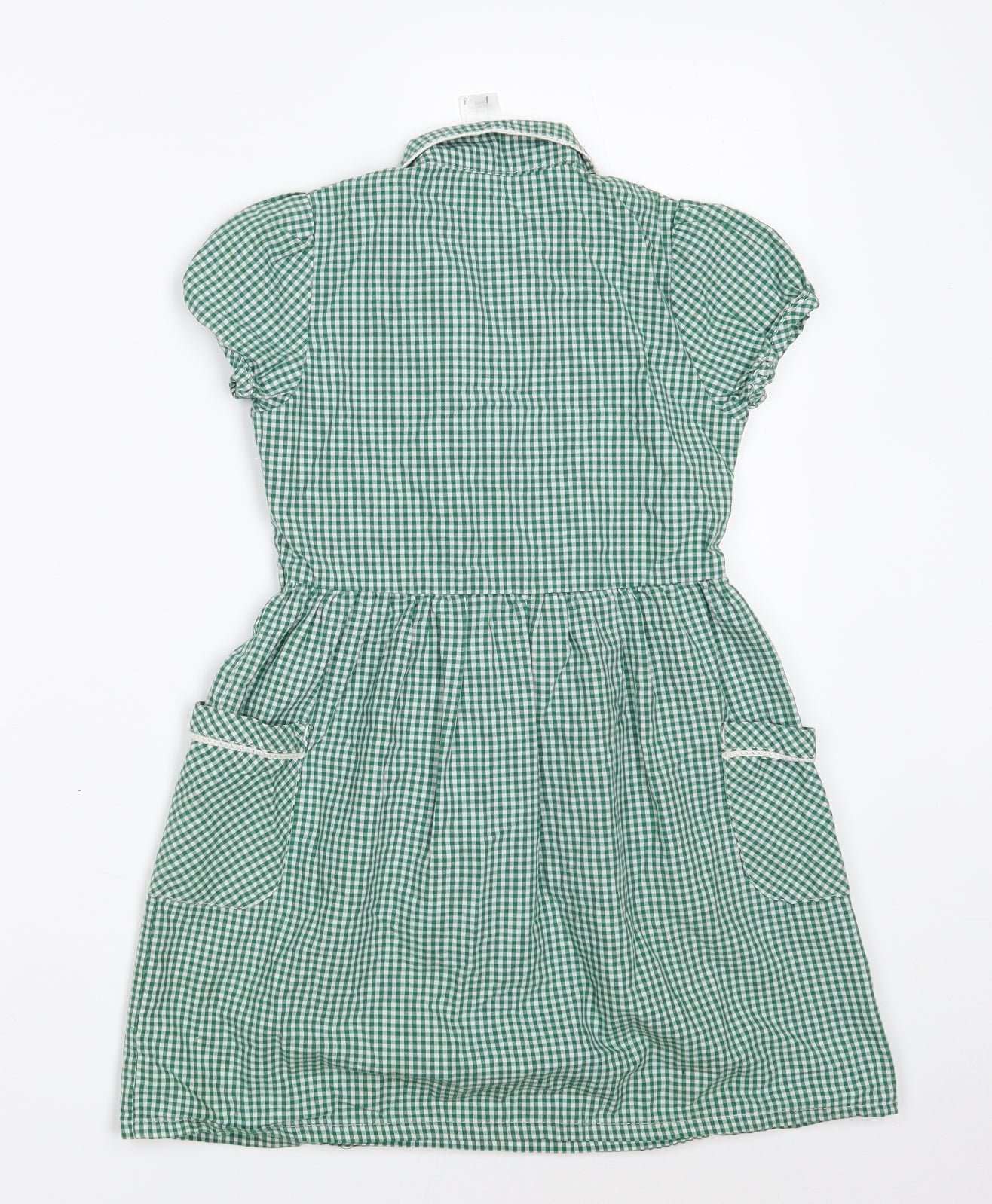 F&F Girls Green Check Cotton A-Line  Size 6-7 Years  Collared Button