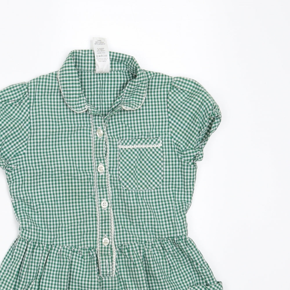 F&F Girls Green Check Cotton A-Line  Size 6-7 Years  Collared Button