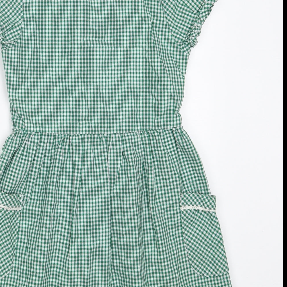 F&F Girls Green Check Cotton A-Line  Size 6-7 Years  Collared Button
