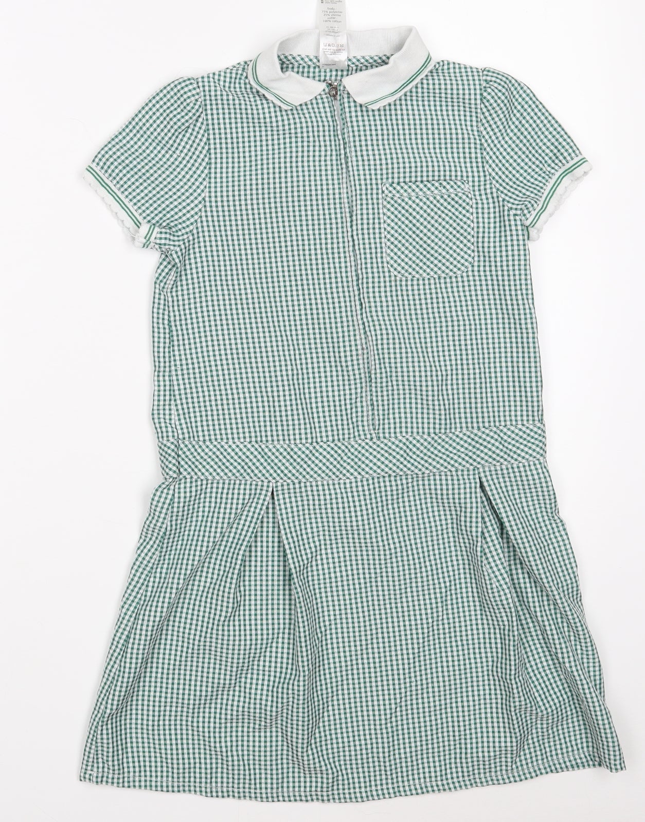 F&F Girls Green Check Polyester A-Line  Size 6-7 Years  Collared Zip