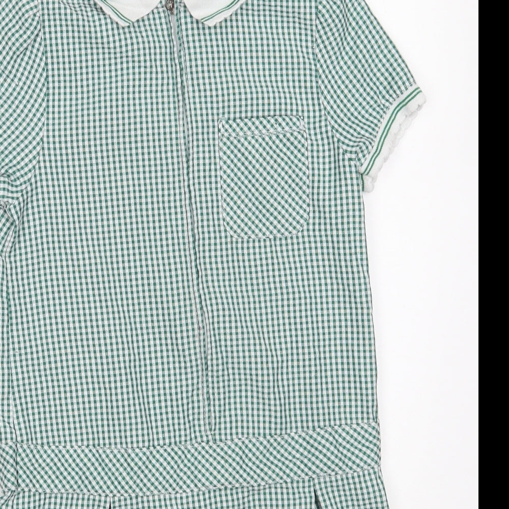 F&F Girls Green Check Polyester A-Line  Size 6-7 Years  Collared Zip
