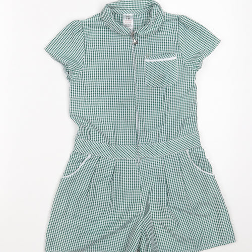 F&F Girls Green Check Polyester Shirt Dress  Size 7-8 Years  Collared Zip - School Dress