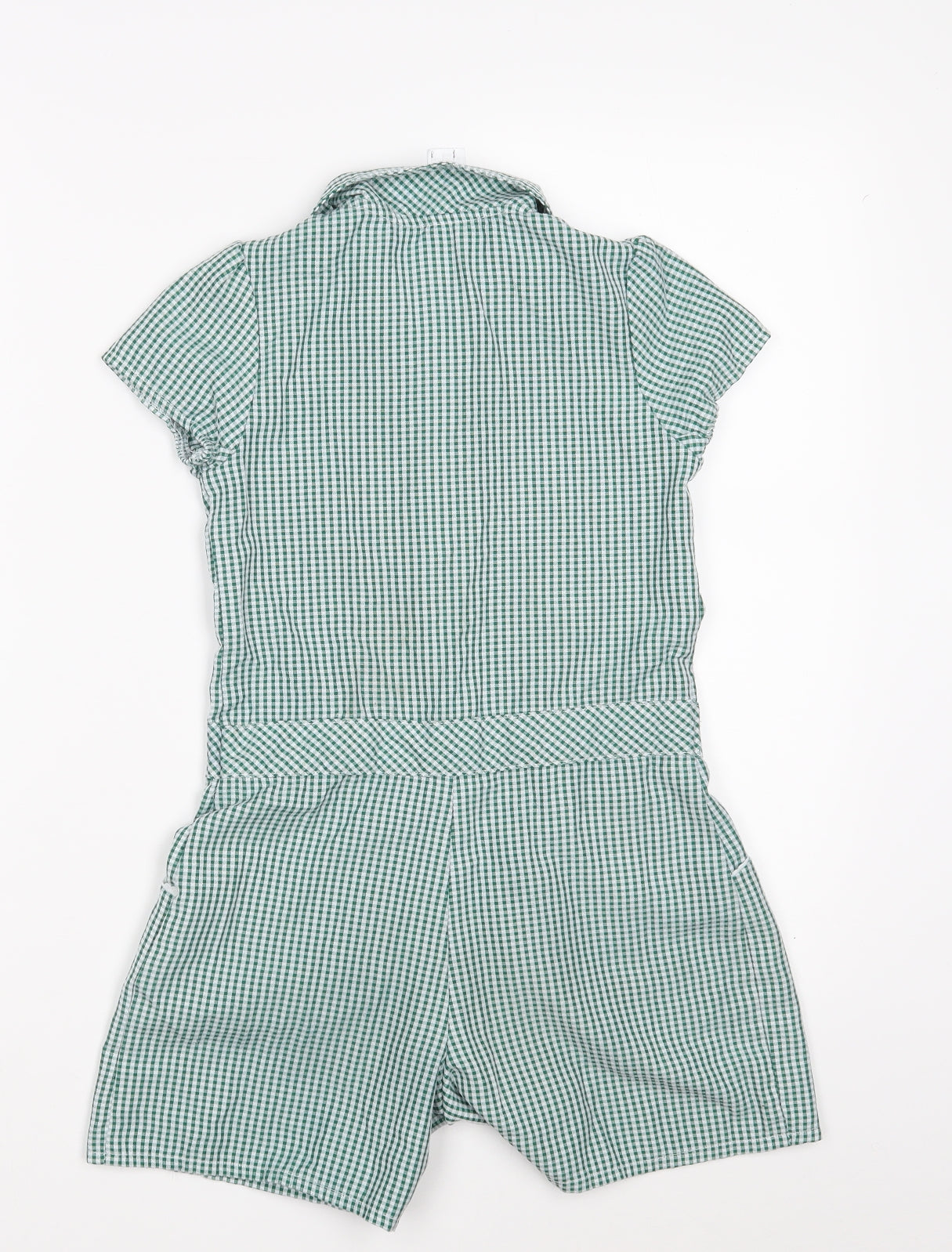 F&F Girls Green Check Polyester Shirt Dress  Size 7-8 Years  Collared Zip - School Dress