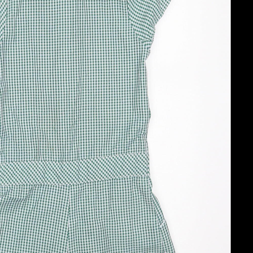 F&F Girls Green Check Polyester Shirt Dress  Size 7-8 Years  Collared Zip - School Dress