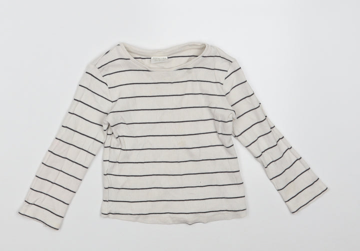 F&F Girls White Striped Cotton Pullover Sweatshirt Size 2-3 Years