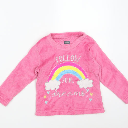 Studio Girls Pink Solid 100% Polyester Top Pyjama Top Size 2-3 Years   - Follow Your Dreams