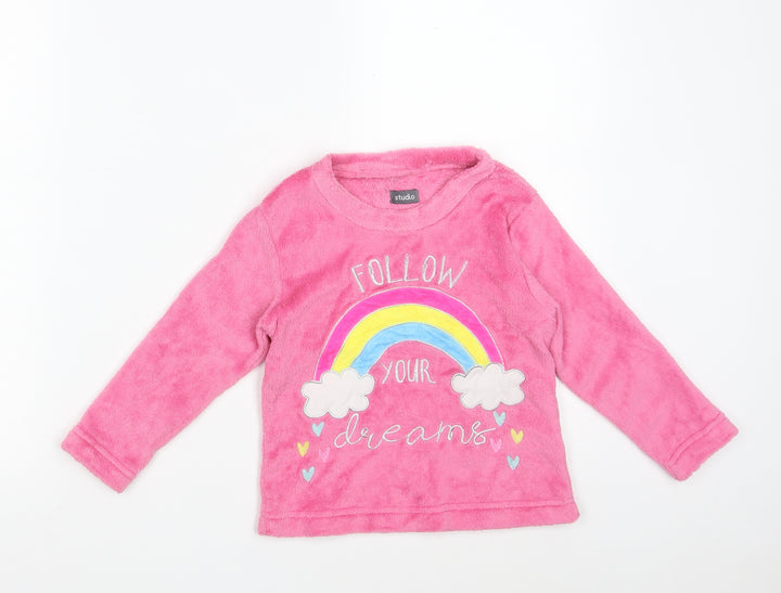 Studio Girls Pink Solid 100% Polyester Top Pyjama Top Size 2-3 Years - Follow Your Dreams