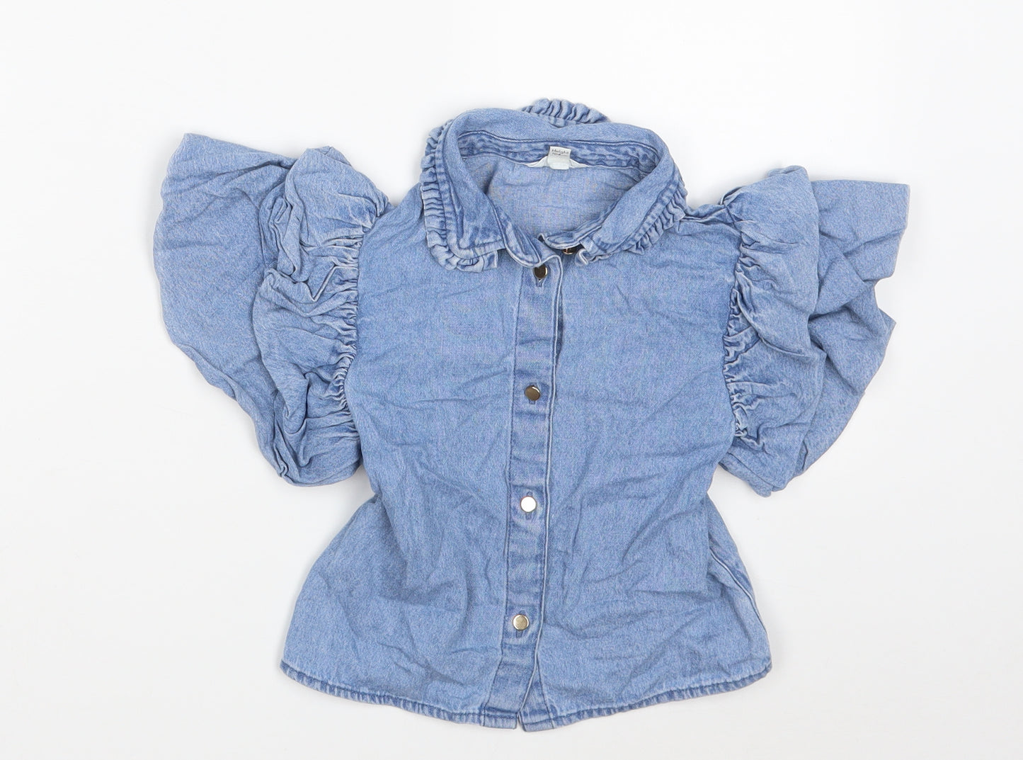 River Island Girls Blue  100% Cotton Basic Button-Up Size 3-4 Years Collared Button