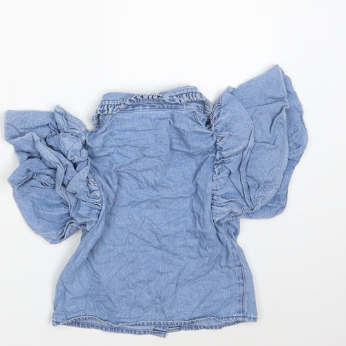 River Island Girls Blue  100% Cotton Basic Button-Up Size 3-4 Years Collared Button