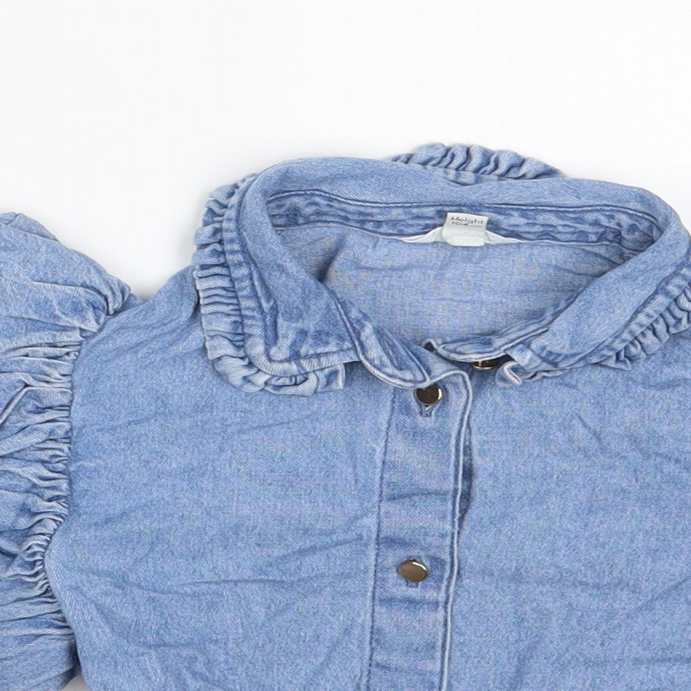 River Island Girls Blue  100% Cotton Basic Button-Up Size 3-4 Years Collared Button