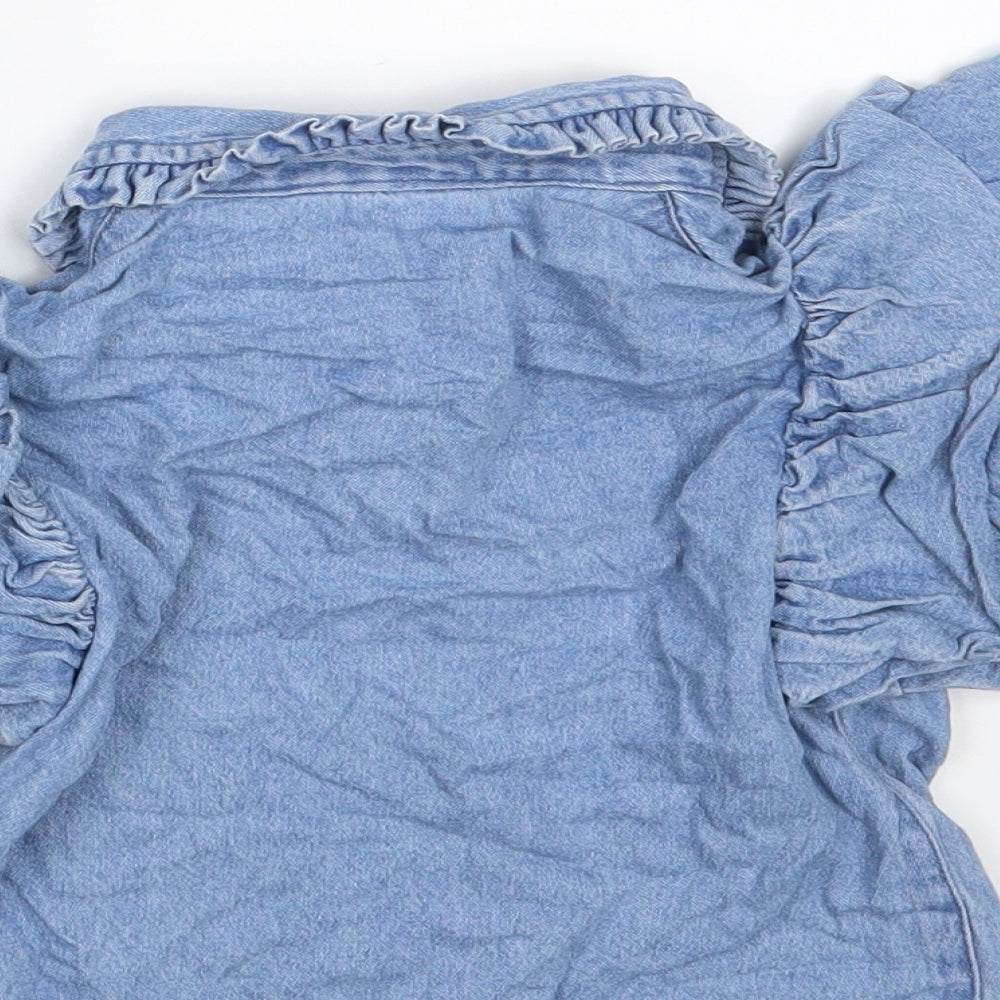 River Island Girls Blue  100% Cotton Basic Button-Up Size 3-4 Years Collared Button