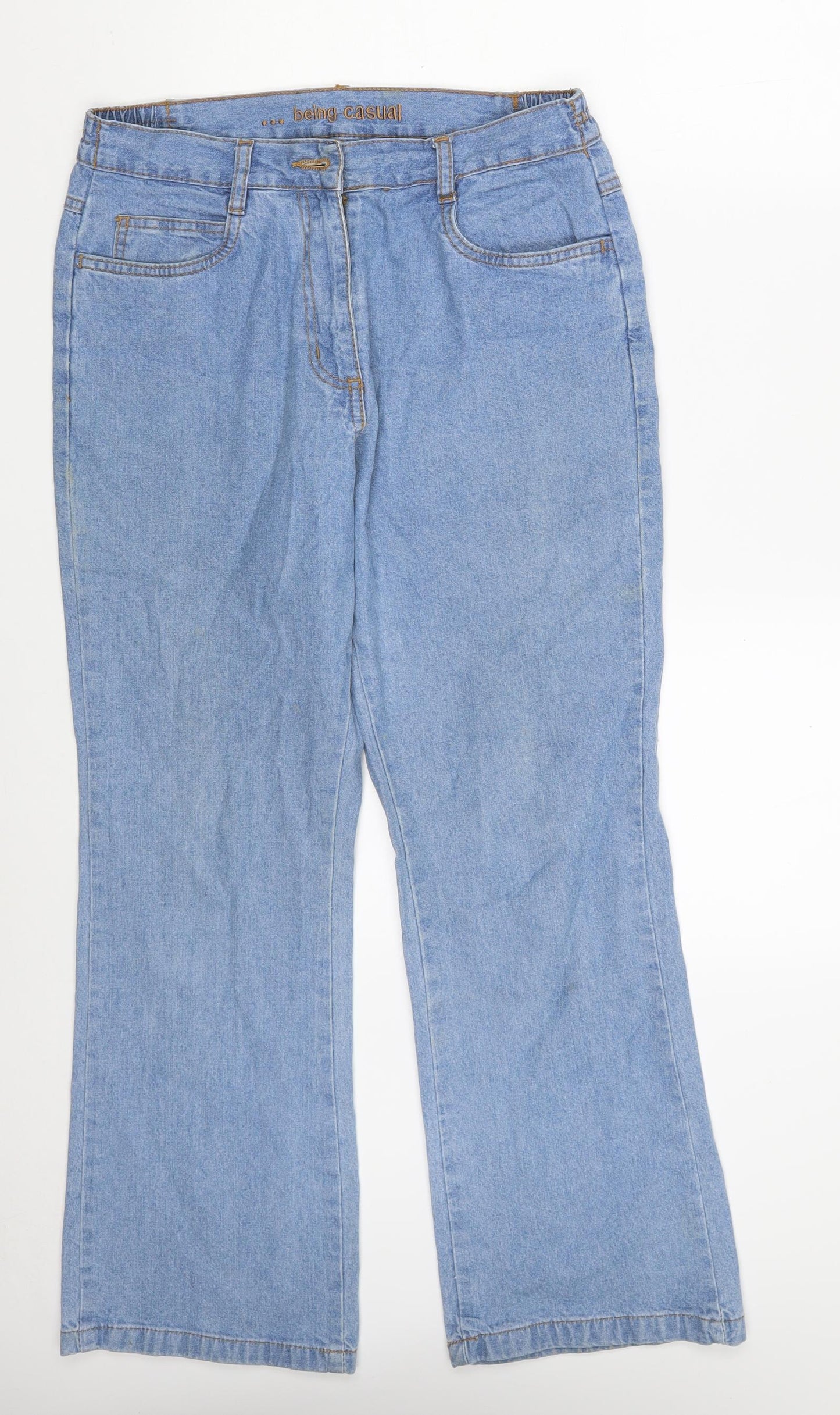 Being Casual Womens Blue  Cotton Bootcut Jeans Size 12 L27 in Regular Zip