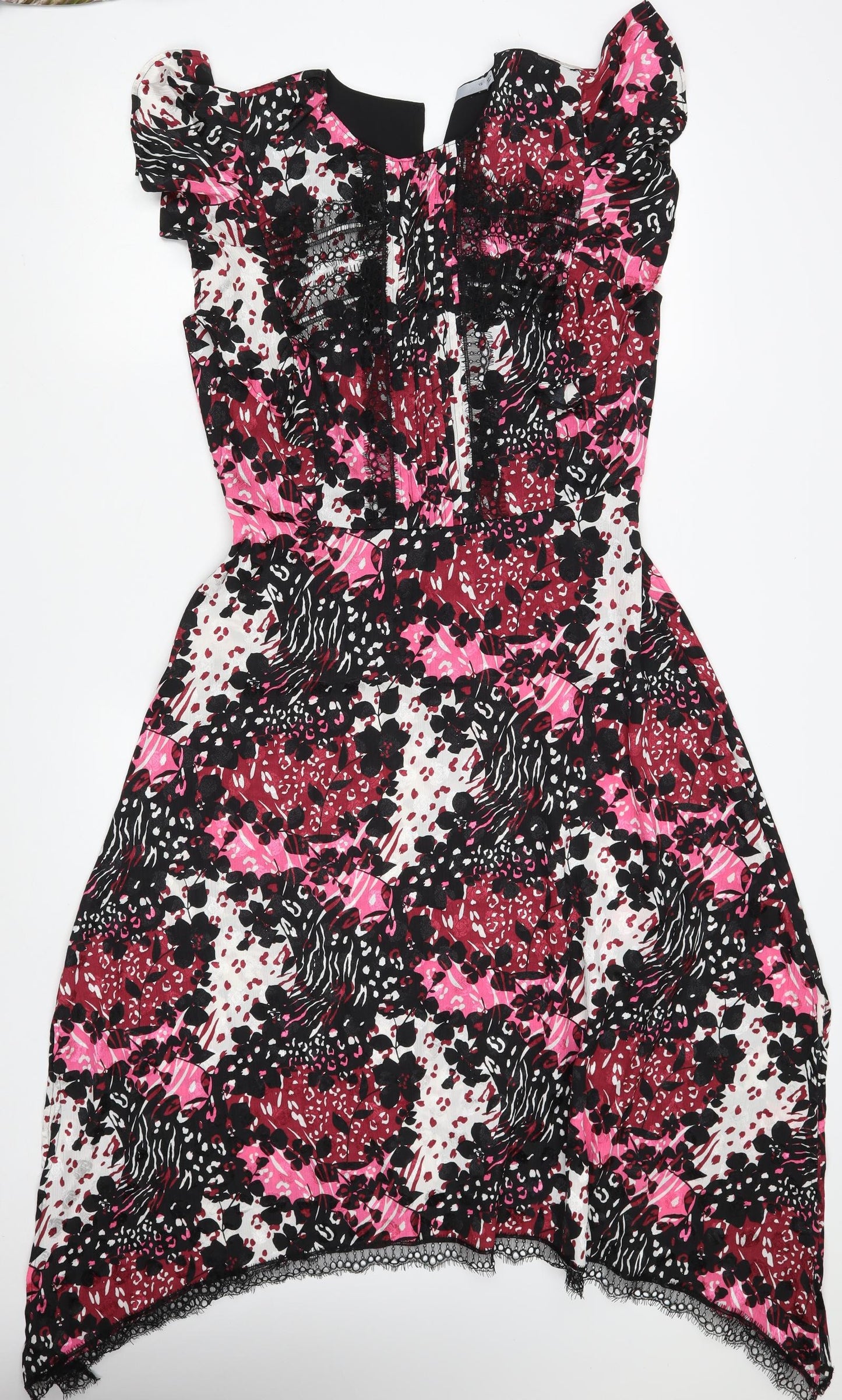 Oasis Womens Multicoloured Floral Polyester A-Line  Size 12  Scoop Neck Zip