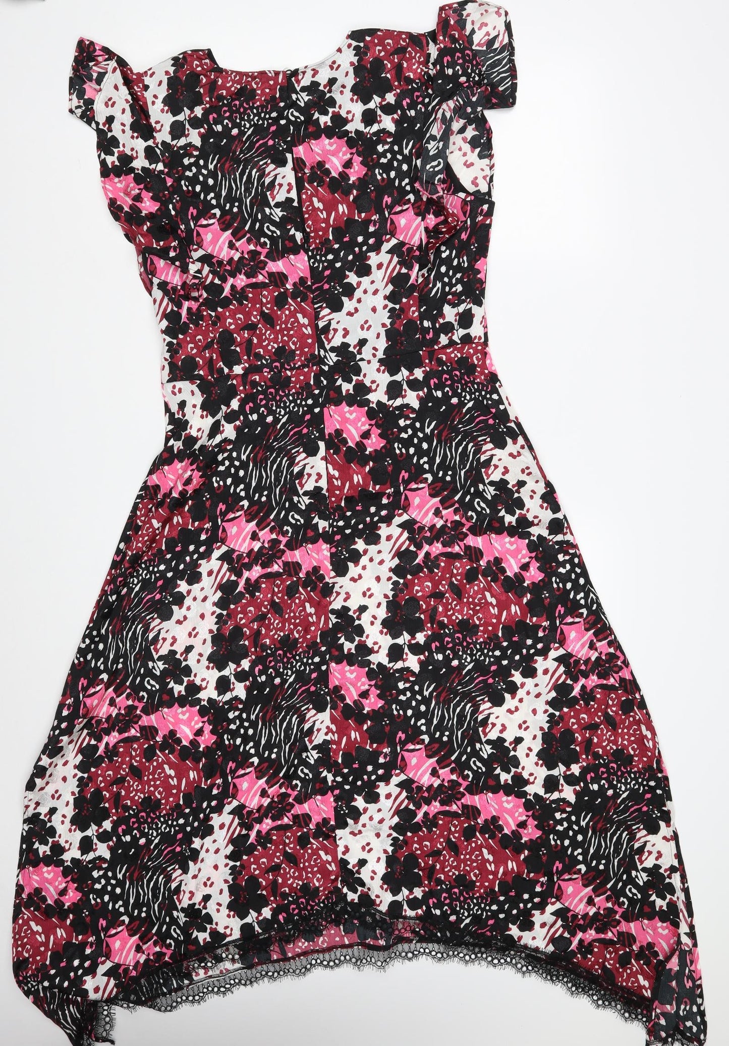 Oasis Womens Multicoloured Floral Polyester A-Line  Size 12  Scoop Neck Zip