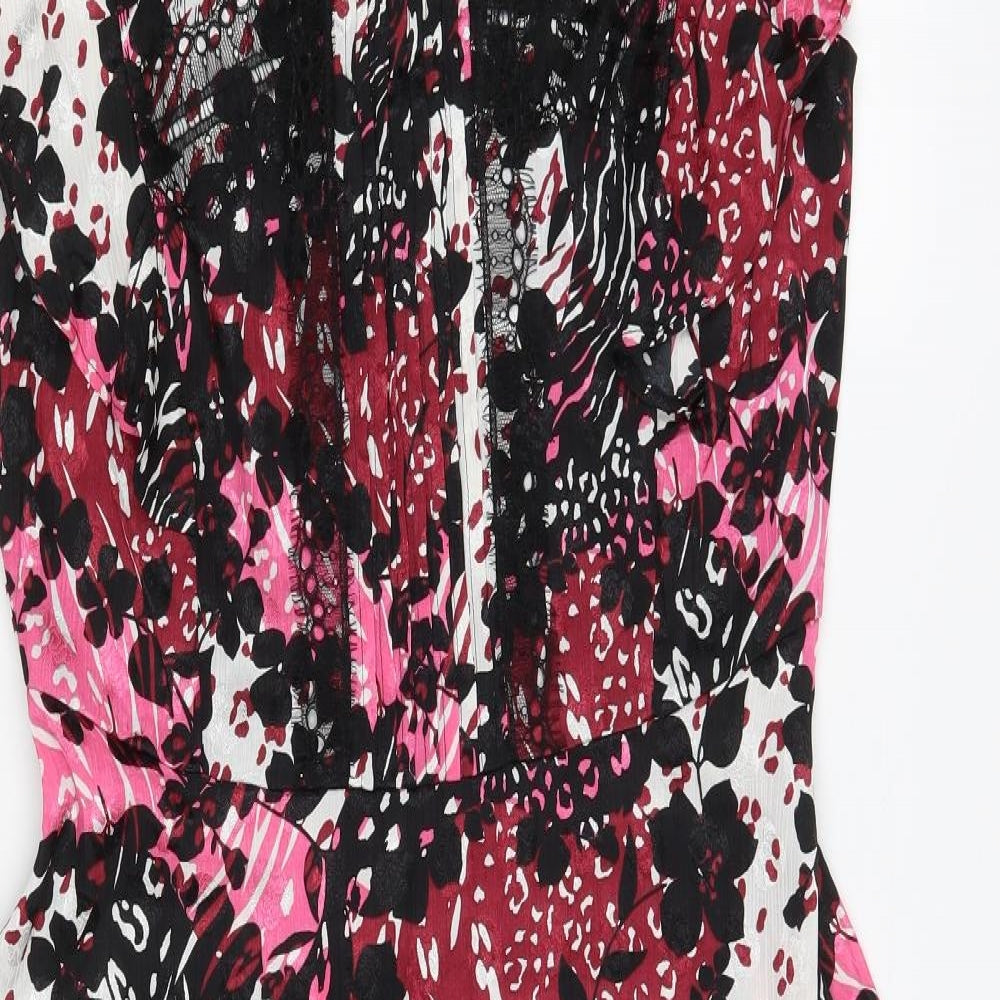 Oasis Womens Multicoloured Floral Polyester A-Line  Size 12  Scoop Neck Zip