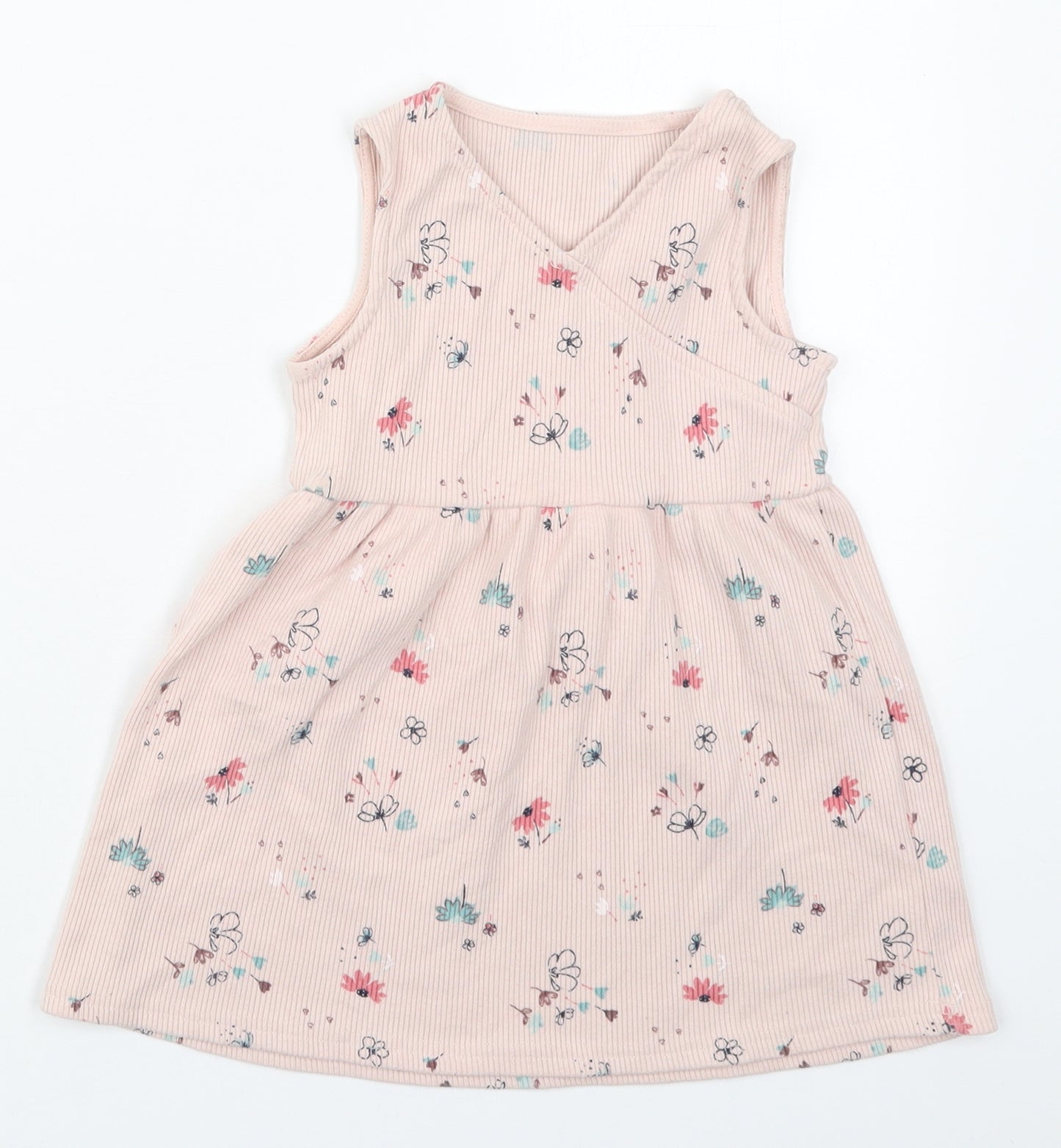 George Girls Pink Floral Cotton Skater Dress  Size 2-3 Years  V-Neck Pullover