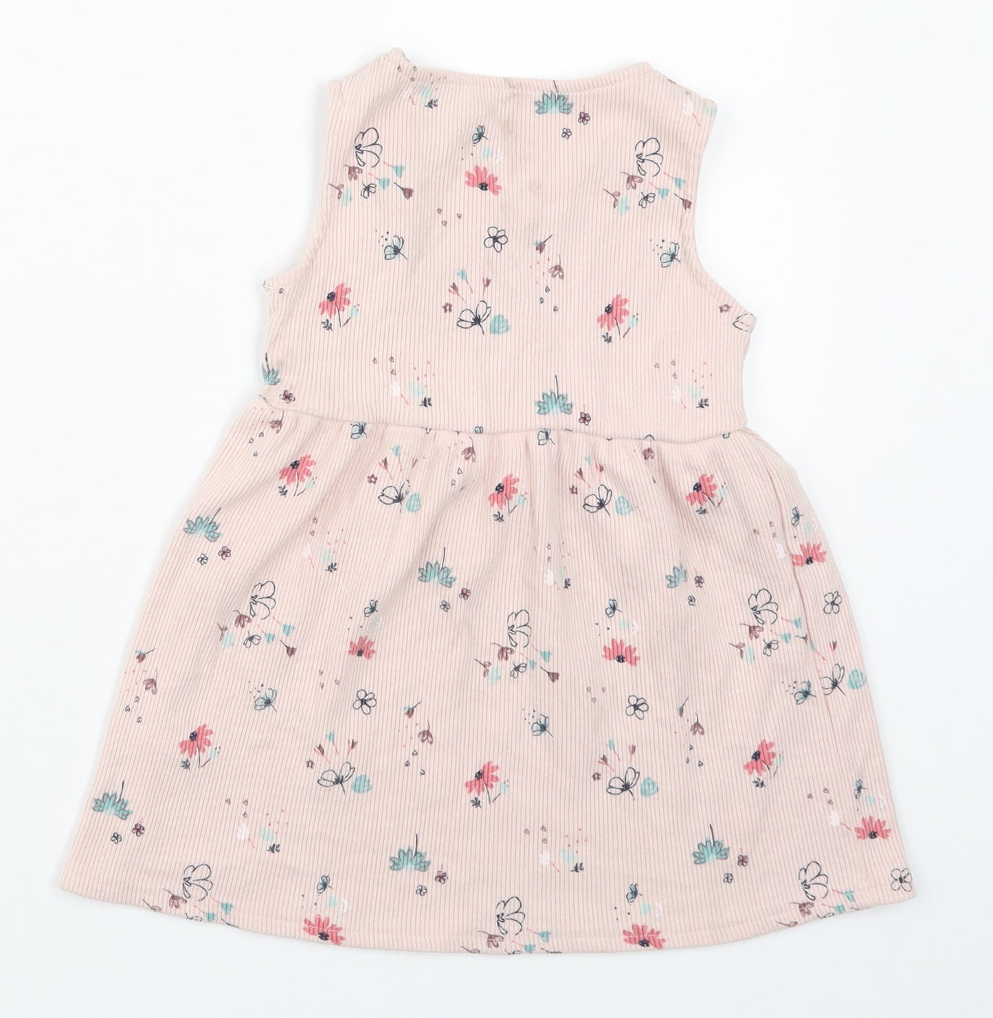 George Girls Pink Floral Cotton Skater Dress  Size 2-3 Years  V-Neck Pullover