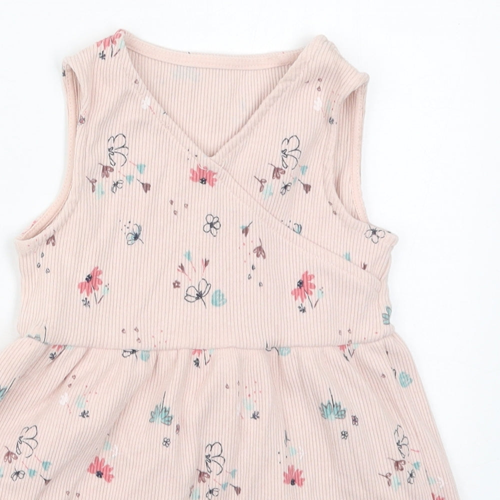 George Girls Pink Floral Cotton Skater Dress  Size 2-3 Years  V-Neck Pullover