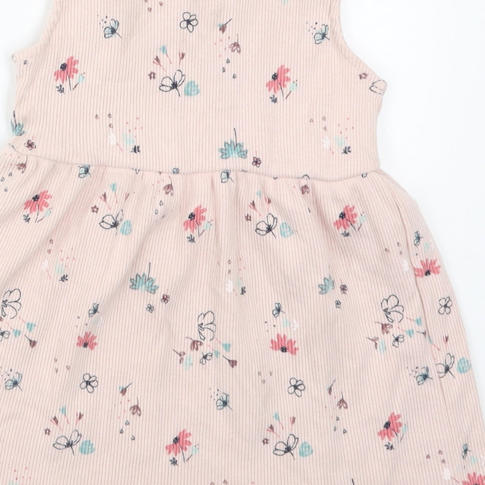 George Girls Pink Floral Cotton Skater Dress  Size 2-3 Years  V-Neck Pullover