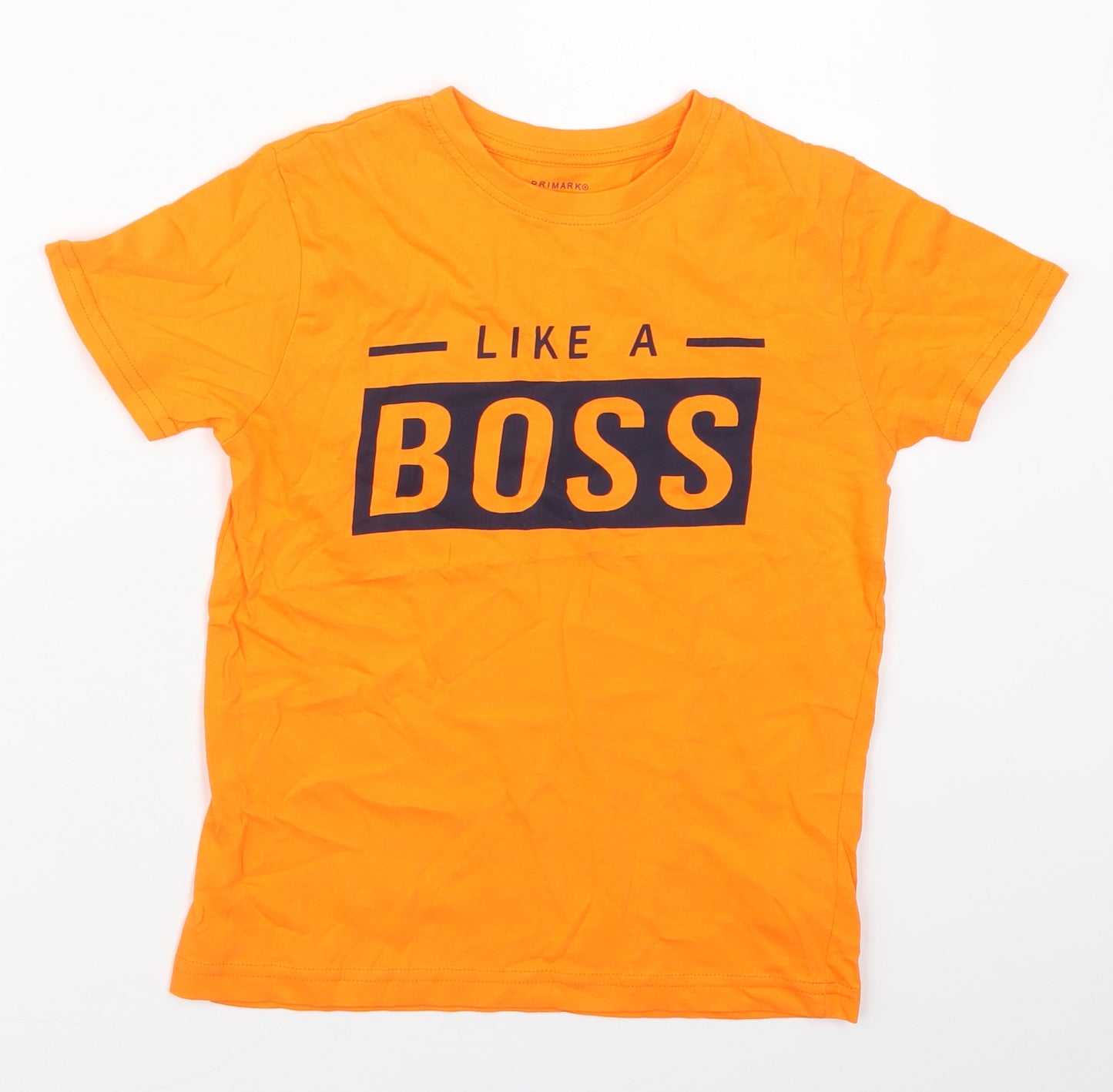 Primark Boys Orange  Cotton Basic T-Shirt Size 8-9 Years Crew Neck Pullover - Like a Boss