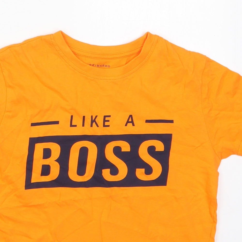 Primark Boys Orange  Cotton Basic T-Shirt Size 8-9 Years Crew Neck Pullover - Like a Boss