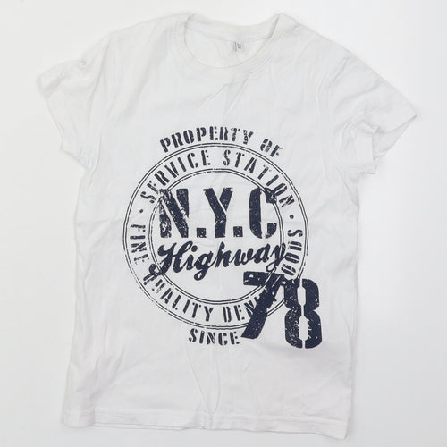 Marks and Spencer Boys White  Cotton Basic T-Shirt Size 5-6 Years Roll Neck Pullover - NYC Highway