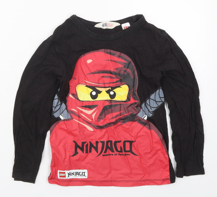 Primark Boys Black  Cotton Basic T-Shirt Size 5-6 Years Crew Neck Pullover - NinjaGQ Lego