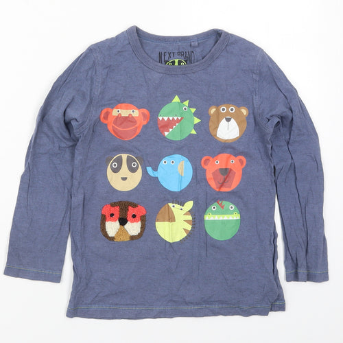 NEXT Boys Blue  Cotton Basic T-Shirt Size 5-6 Years Crew Neck Pullover - Animals