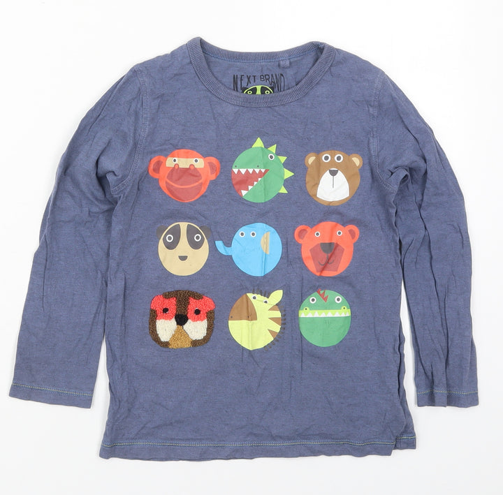 NEXT Boys Blue Cotton Basic T-Shirt Size 5-6 Years Crew Neck Pullover - Animals
